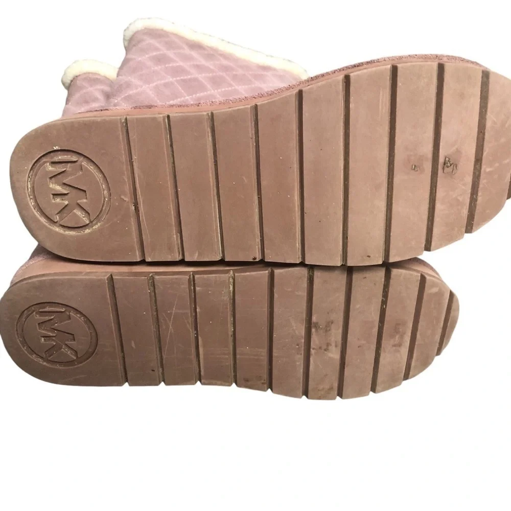 MICHAEL KORS WINTER SANDY DUSTY ROSE QUILTED SHEARLING LOGO TALL BOOTS WOMEN’S 8